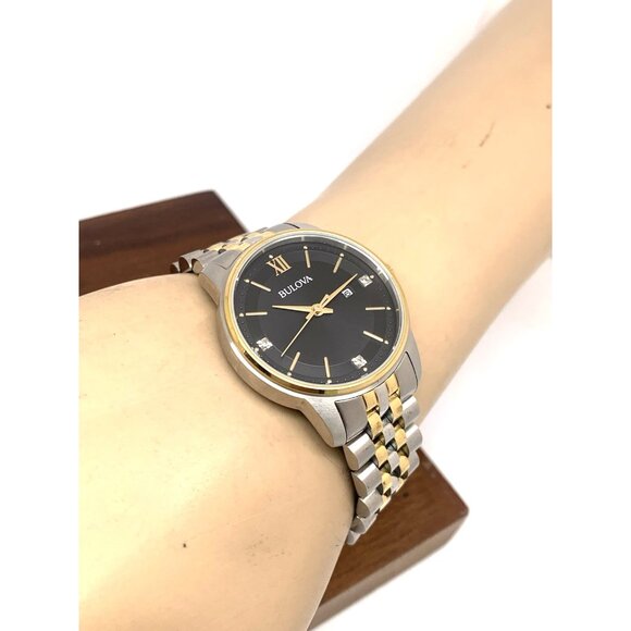 Bulova Women's Watch 98P198 Black Dial Diamond Quartz Two Tone Jubilee Steel - Picture 5 of 13